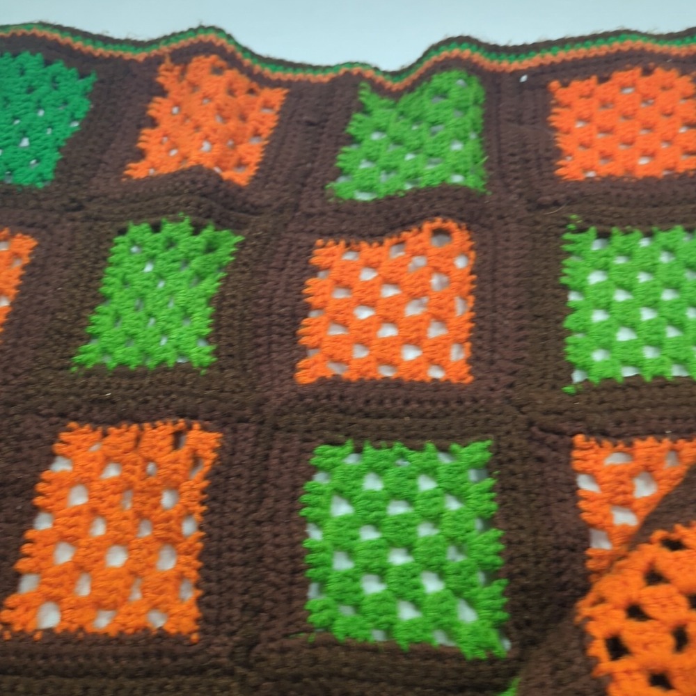 Vintage Handmade Crochet Brown GRANNY SQUARES Afghan Coverlet Throw Blanket‎ - Picture 5 of 6